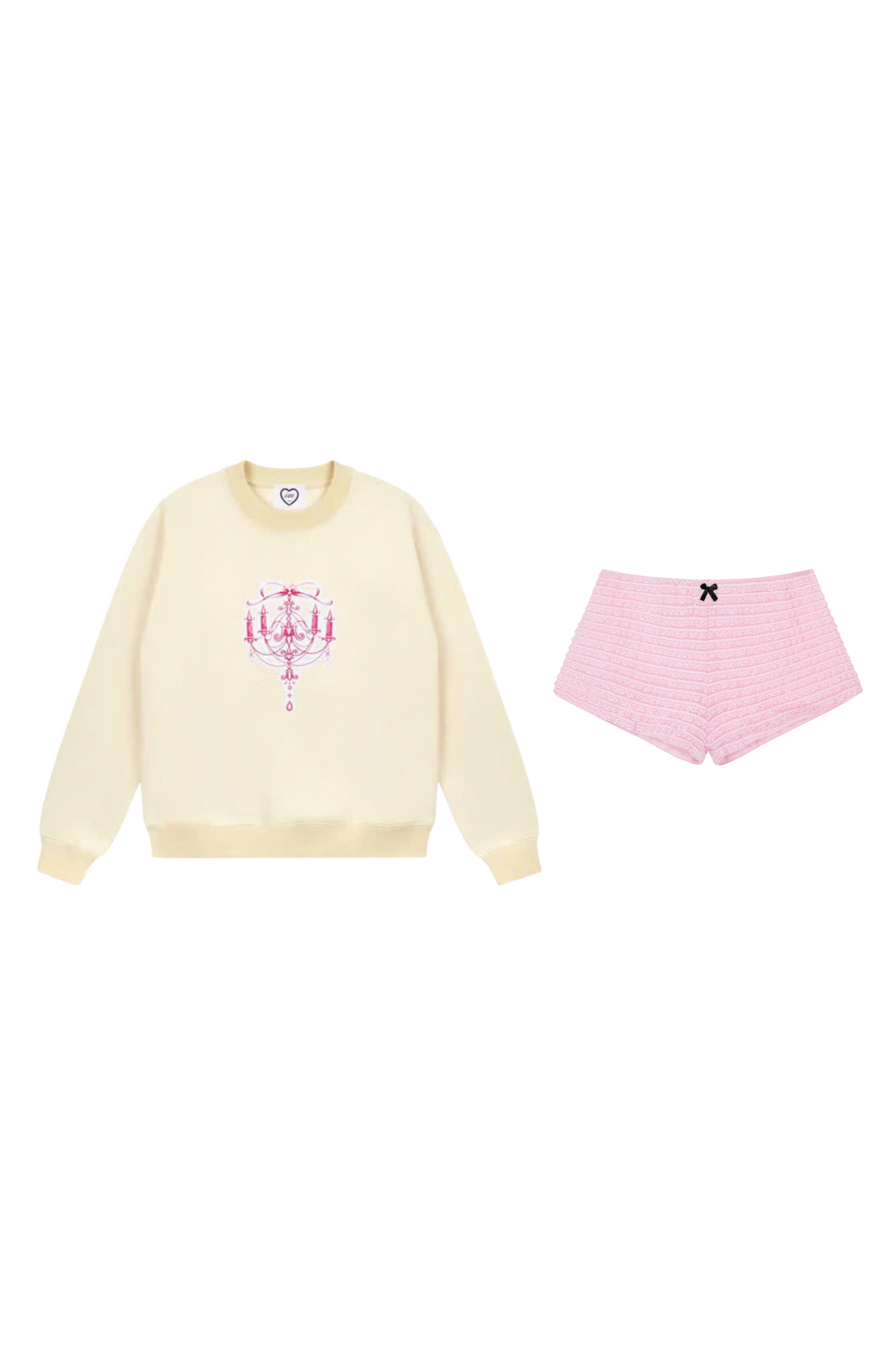 Yellow “Chandelier” sweater + baby shorts