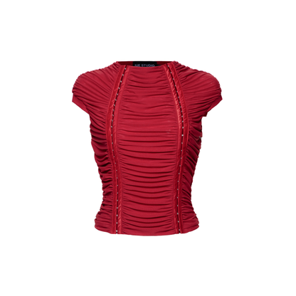 "RUCHE" IN RED WAVY TOP
