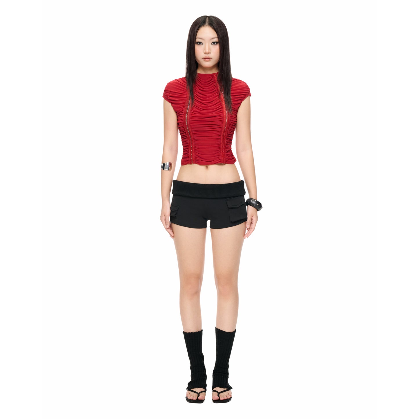 "RUCHE" IN RED WAVY TOP