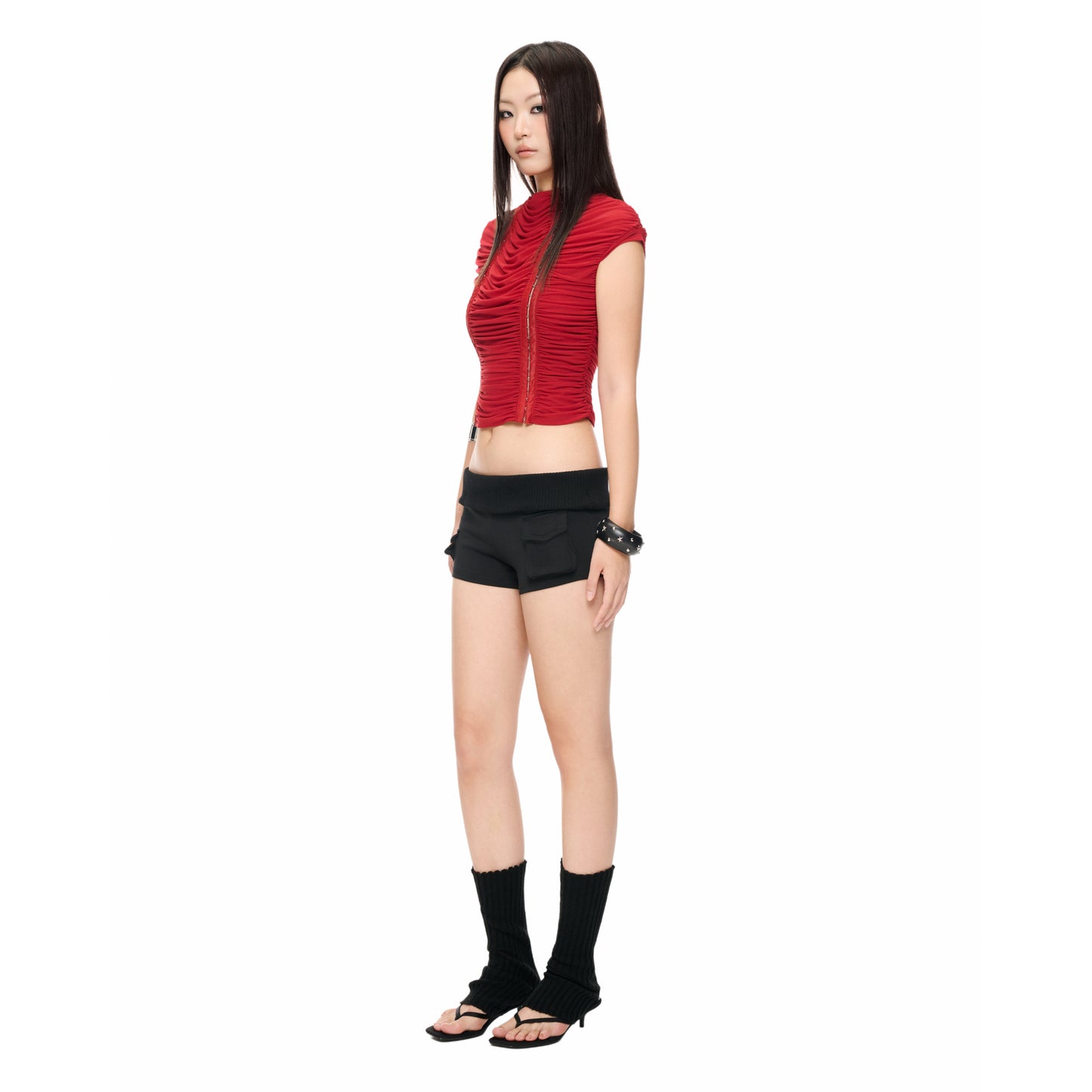"RUCHE" IN RED WAVY TOP