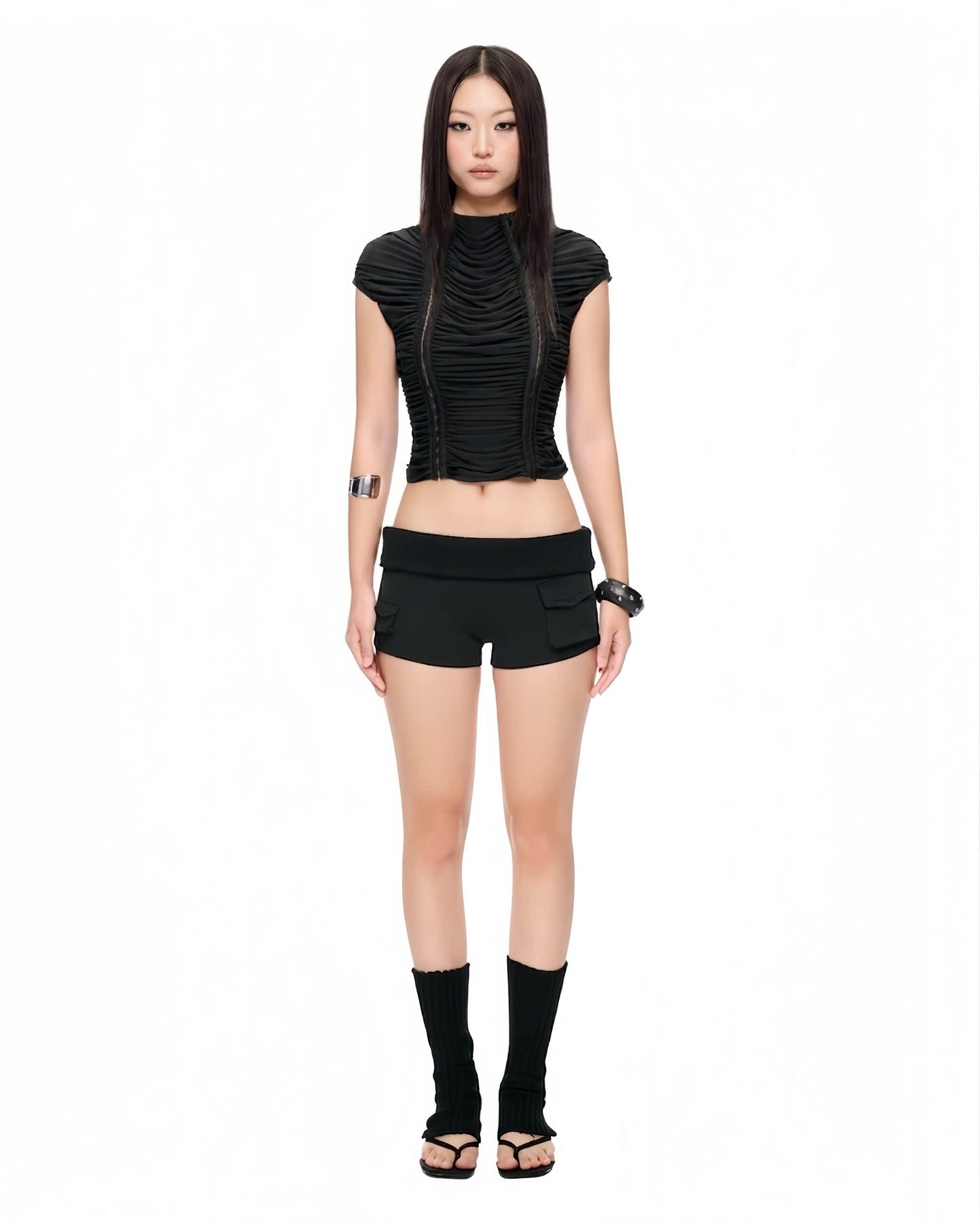 BLACK "RUCHE" WAVY TOP