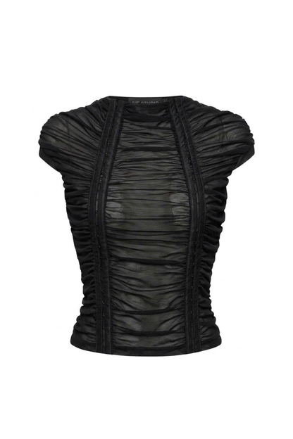 BLACK "RUCHE" WAVY TOP