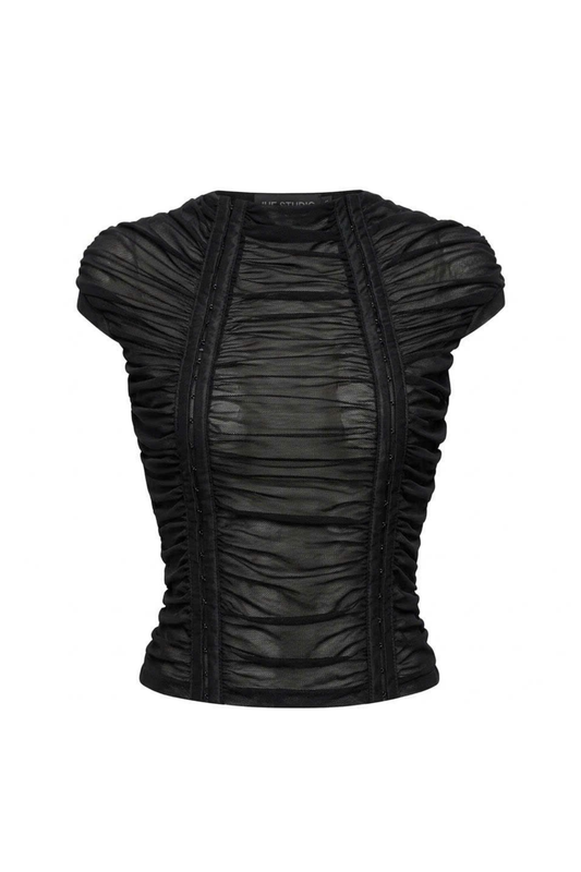 BLACK "RUCHE" WAVY TOP