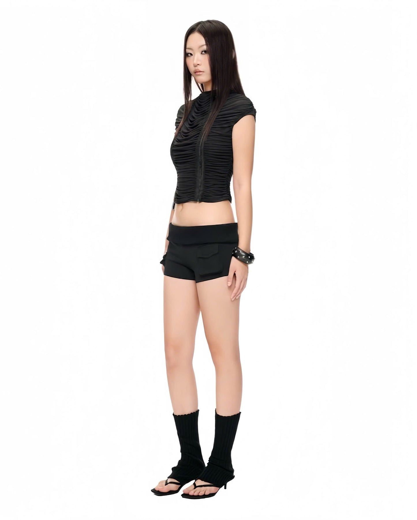 BLACK "RUCHE" WAVY TOP