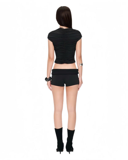 BLACK "RUCHE" WAVY TOP