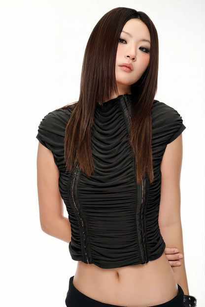 BLACK "RUCHE" WAVY TOP